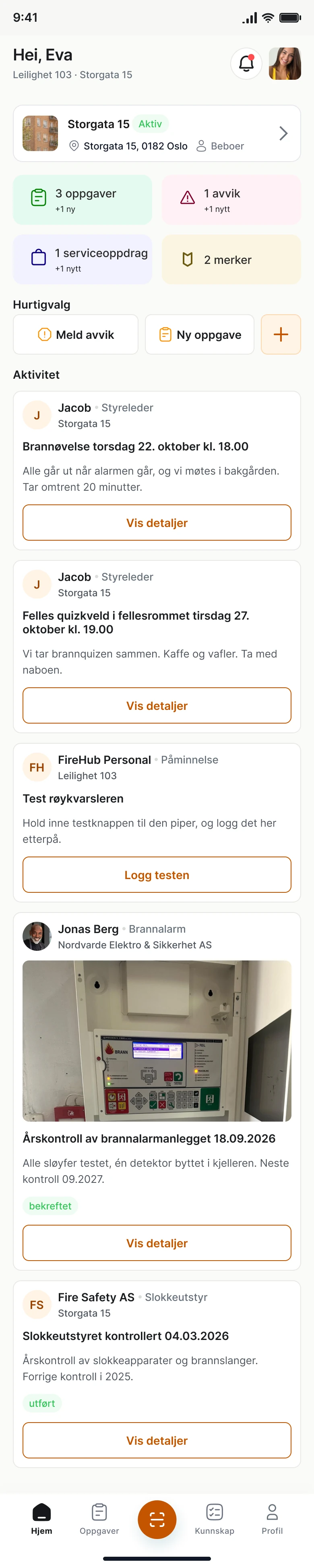 «Mitt bygg» i FireHub Personal: det som gjelder beboeren i bygget.