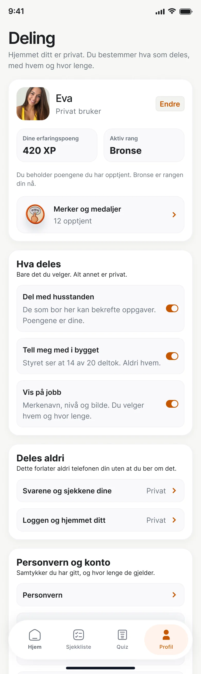 FireHub Personal på mobilen: Deling