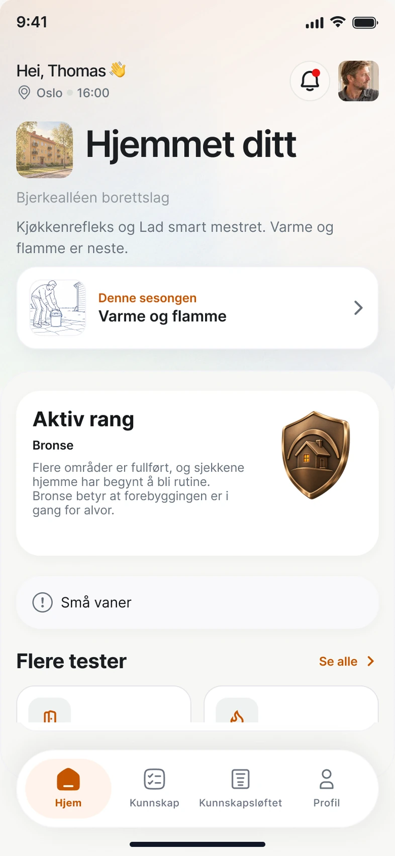 Hjemmet ditt i FireHub Personal på mobilen.